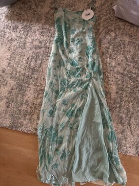 Princess Polly Mint Green Floral Maxi Slip Dress with Thigh Slit
